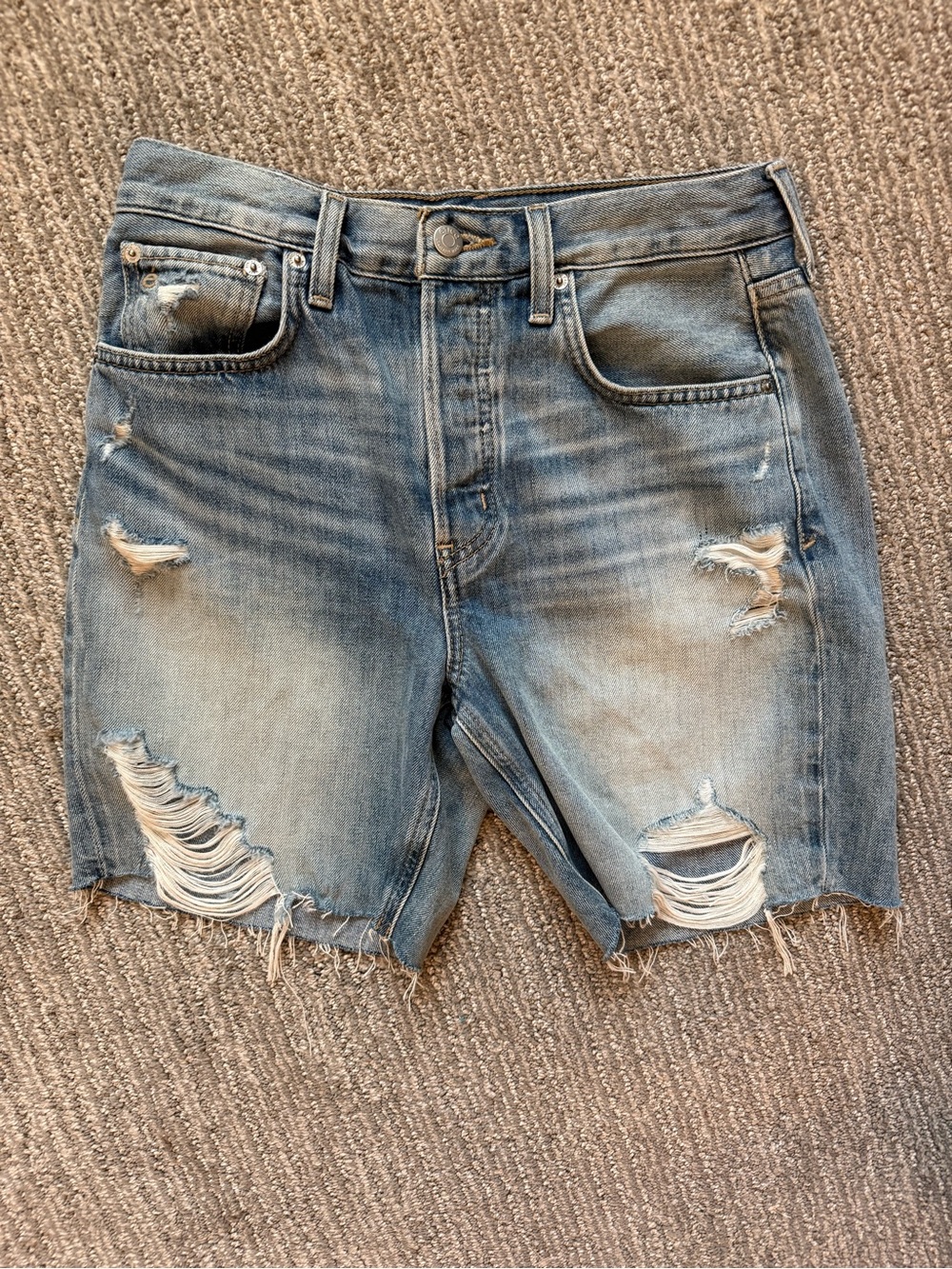 Ética Narin Relaxed Distressed Denim Bermuda Shorts Size 25